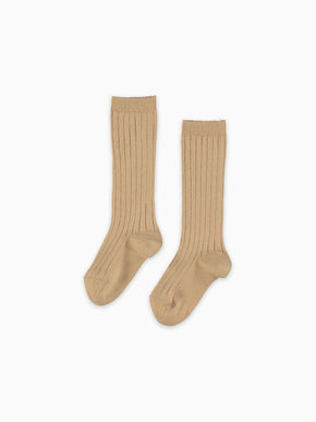 Camel Ribbed Knee High Kids Socks