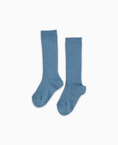 Dusty Blue Ribbed Knee High Kids Socks