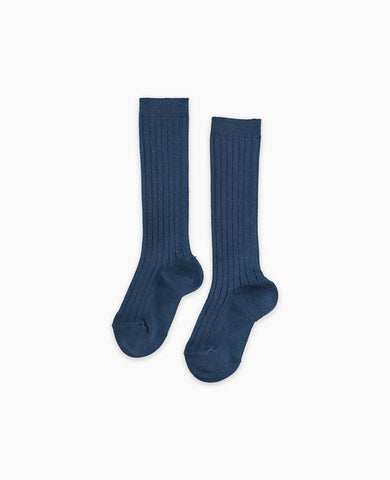 Indigo Ribbed Knee High Kids Socks