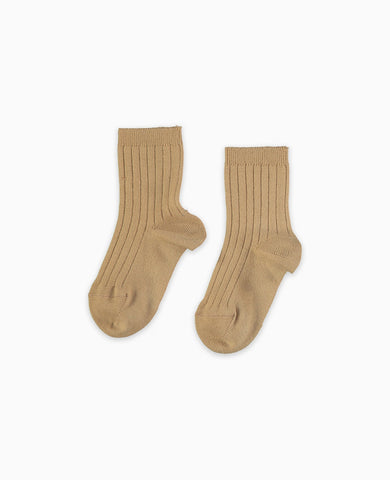 Camel Ribbed Short Kids Socks