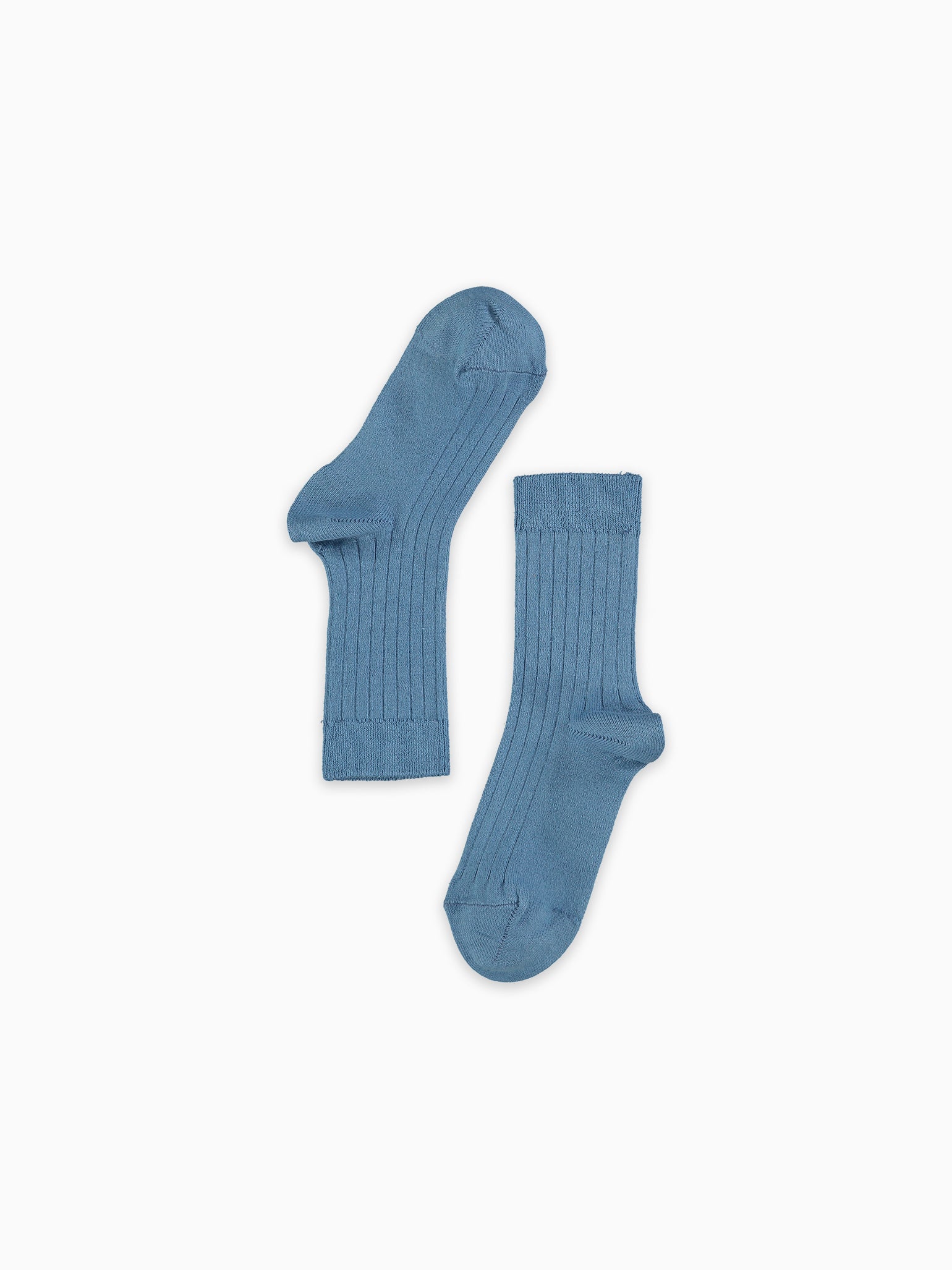 Dusty Blue Ribbed Short Kids Socks