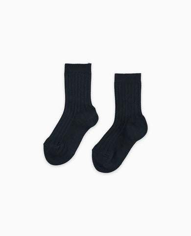 Navy Blue Ribbed Short Kids Socks