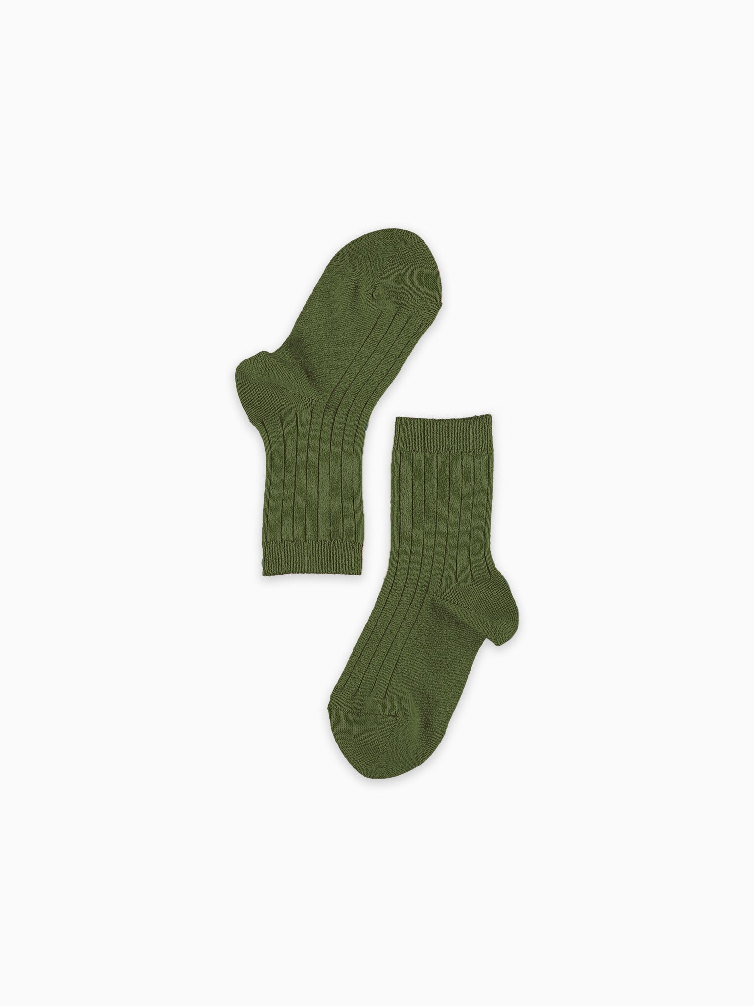 Olive Green Ribbed Short Kids Socks