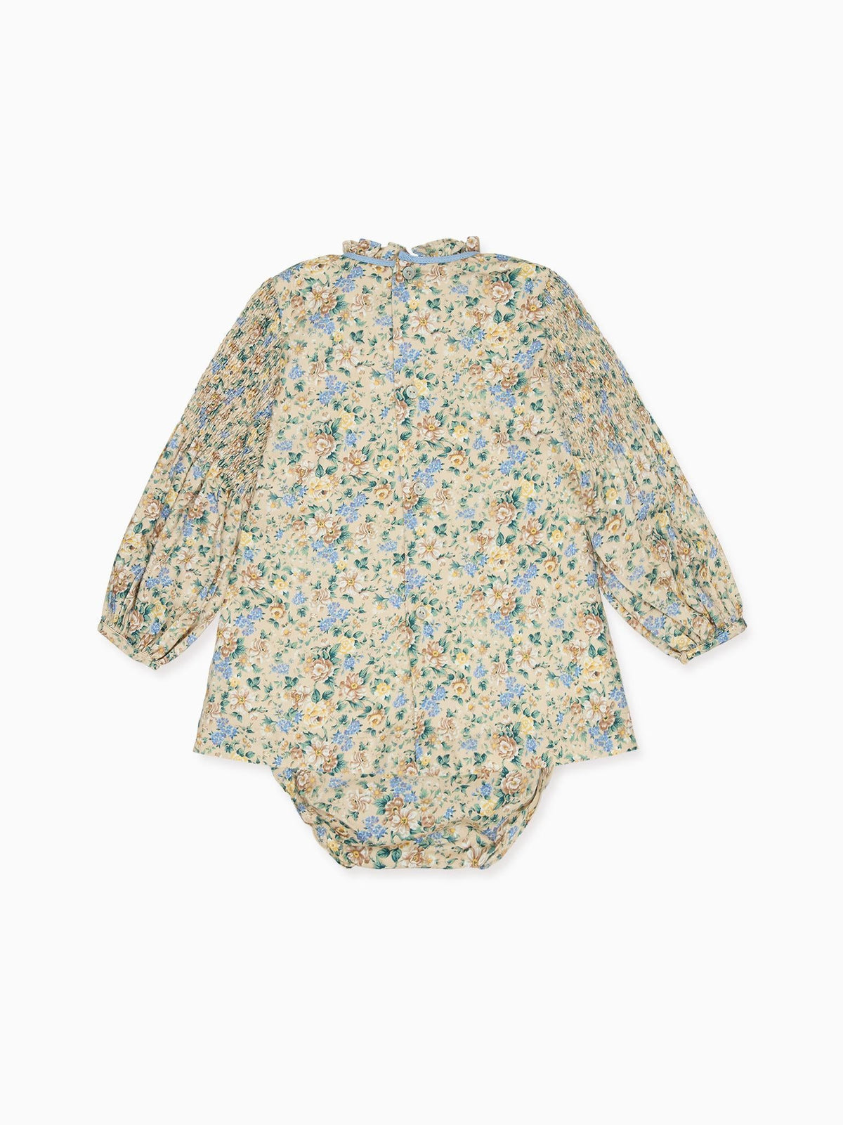 Beige Floral Raya Baby Girl Hand-Smocked Set