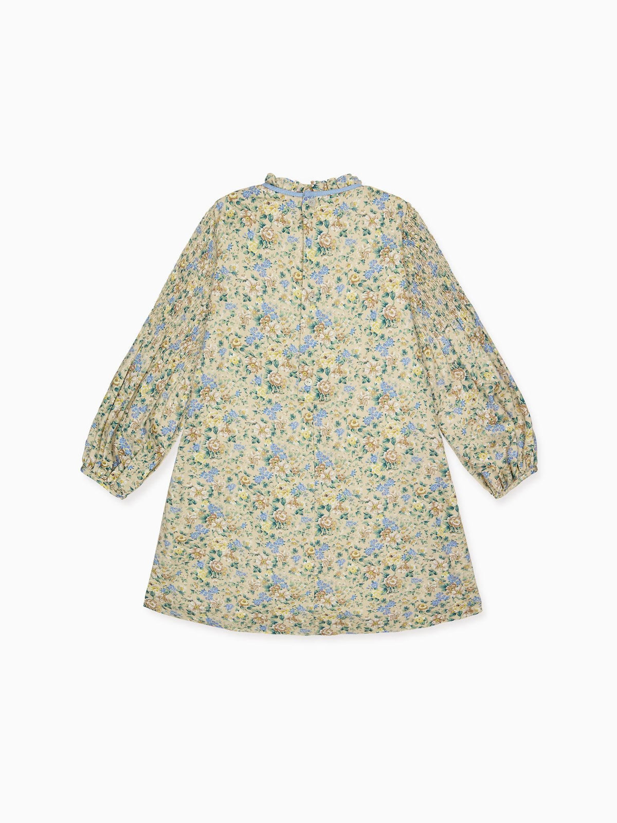 Beige Floral Raya Girl Hand-Smocked Dress