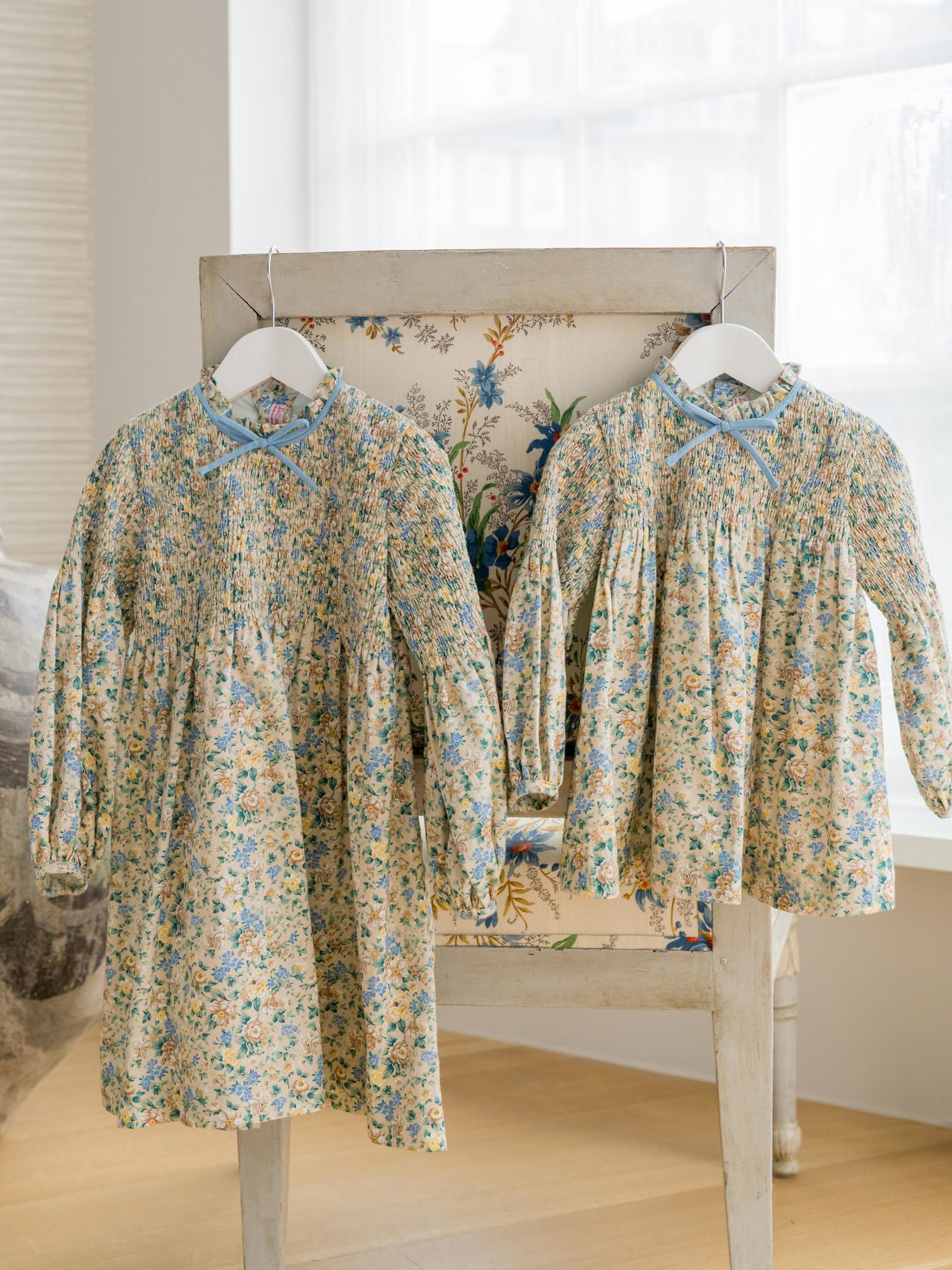 Beige Floral Raya Girl Hand-Smocked Dress