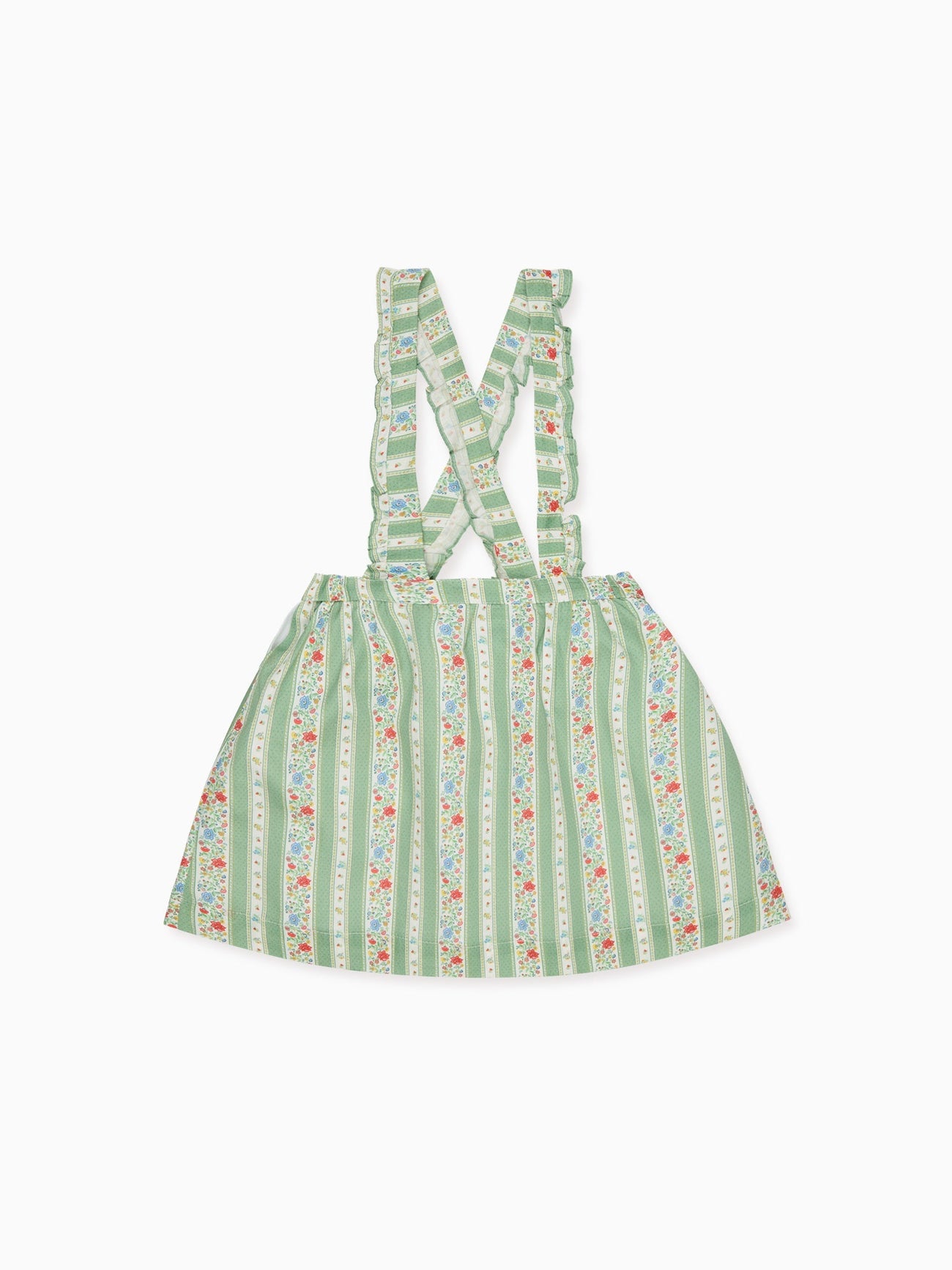 Sage Floral Stripe Reina Girl Pinafore Skirt