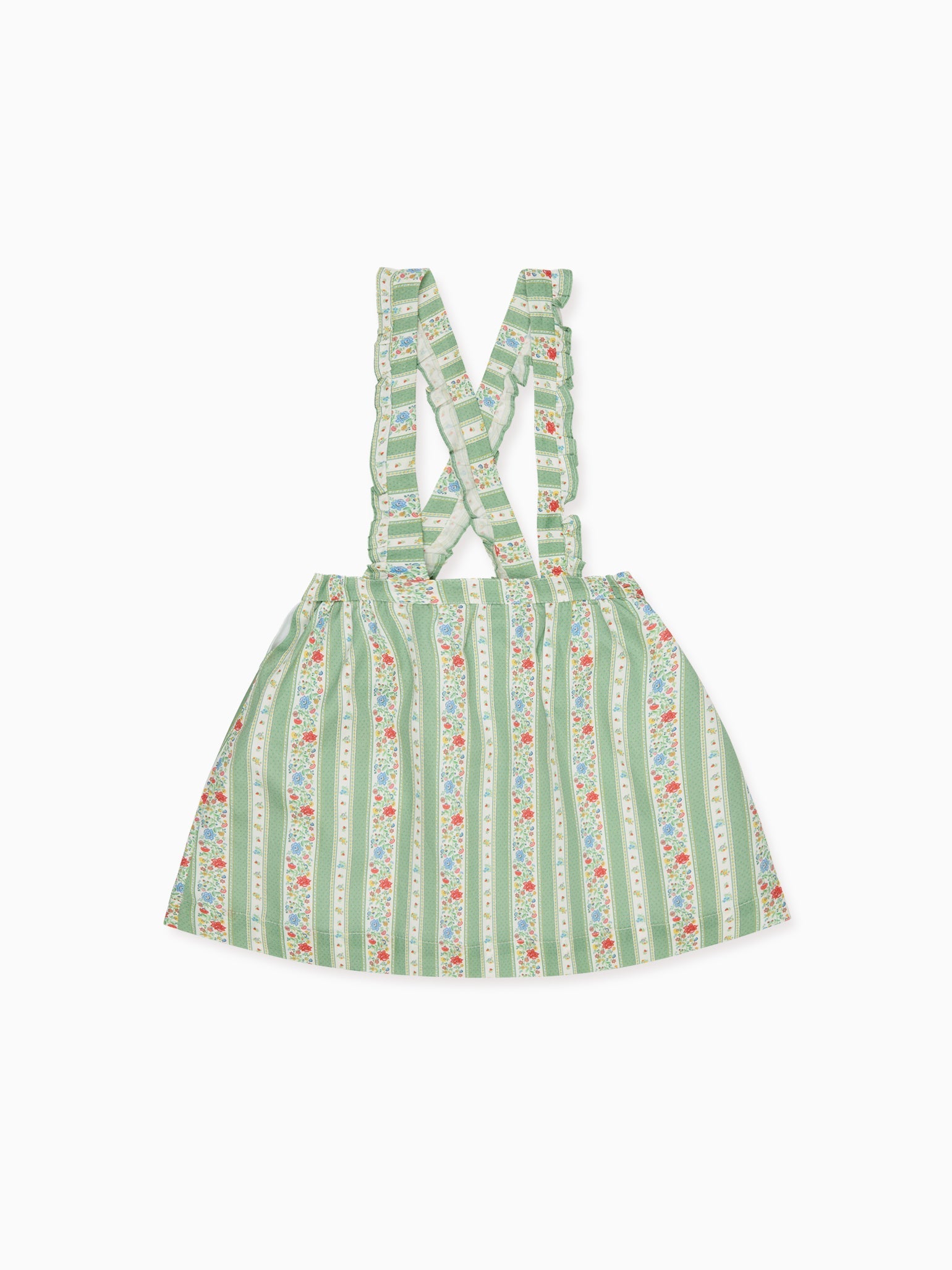 Sage Floral Stripe Reina Girl Pinafore Skirt