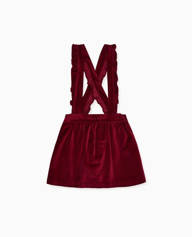 Burgundy Reina Velvet Girl Pinafore Skirt