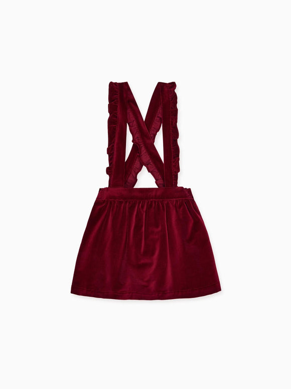 Burgundy Reina Velvet Girl Pinafore Skirt