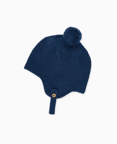 Petrol Blue Renta Merino Baby Knitted Bonnet