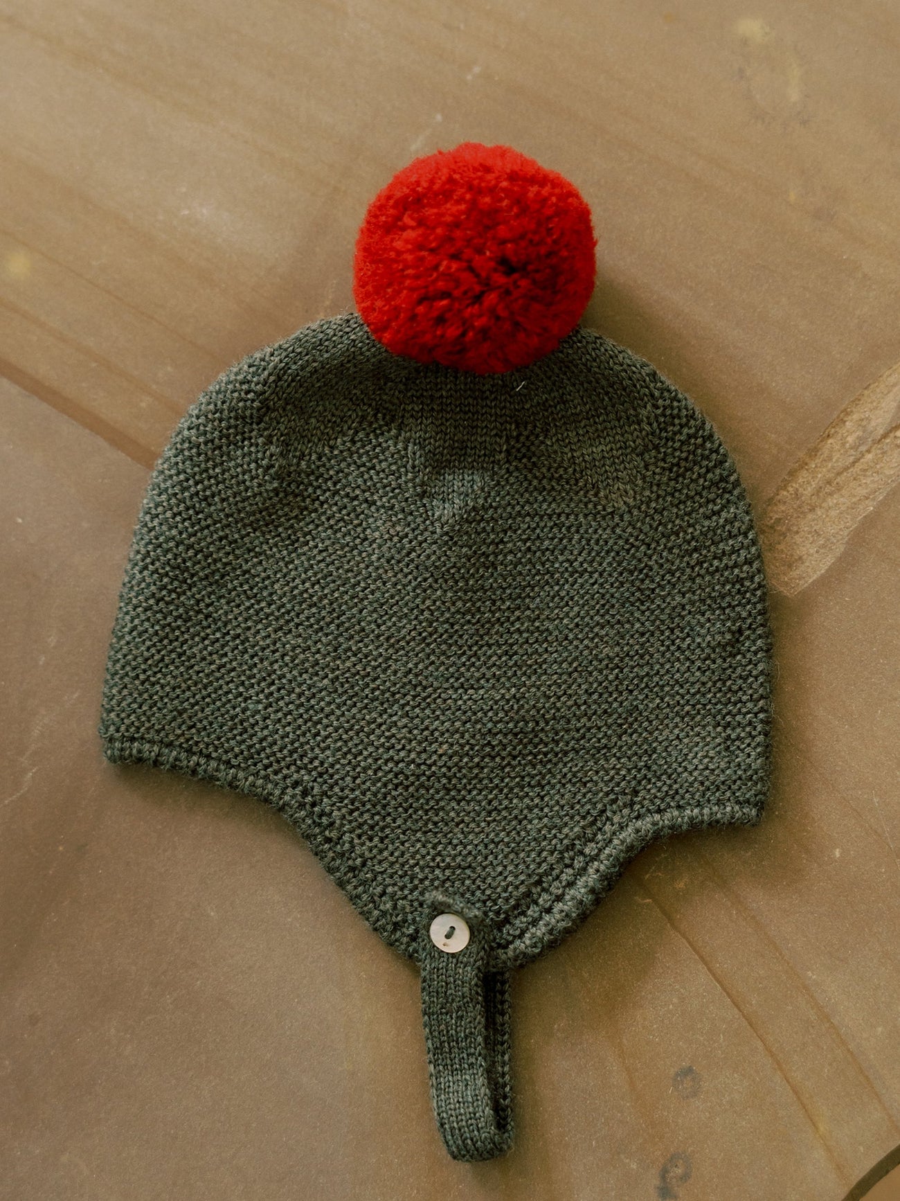 Olive Green Renta Merino Baby Knitted Bonnet