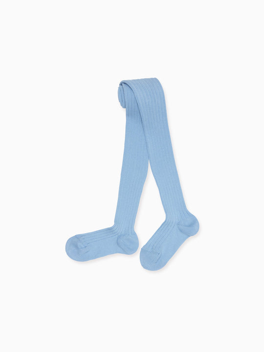 Pale Blue Ribbed Kids Tights | La Coqueta Kids US