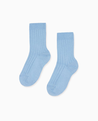 Pale Blue Ribbed Short Kids Socks