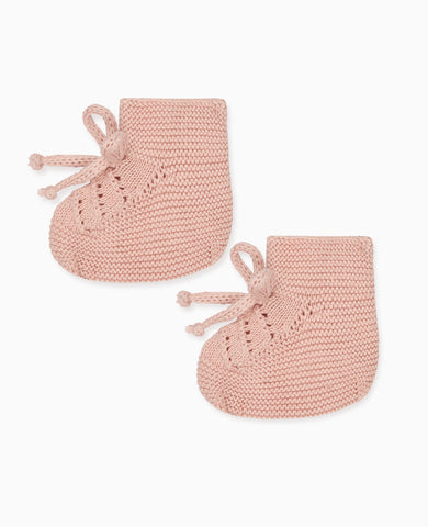 Dusty Pink Rimevera Cotton Baby Girl Knitted Booties