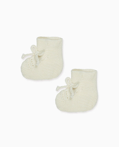 Ivory Rimevera Cotton Baby Knitted Booties