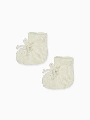 Ivory Rimevera Cotton Baby Knitted Booties