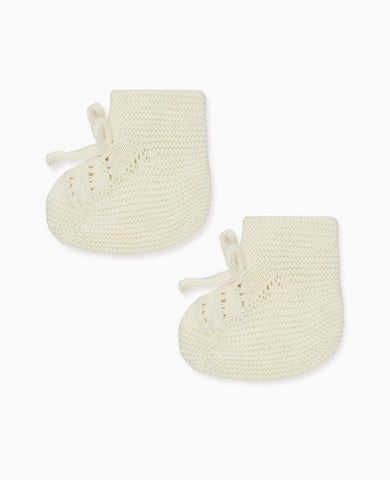 Ivory Rimevera Cotton Baby Knitted Booties