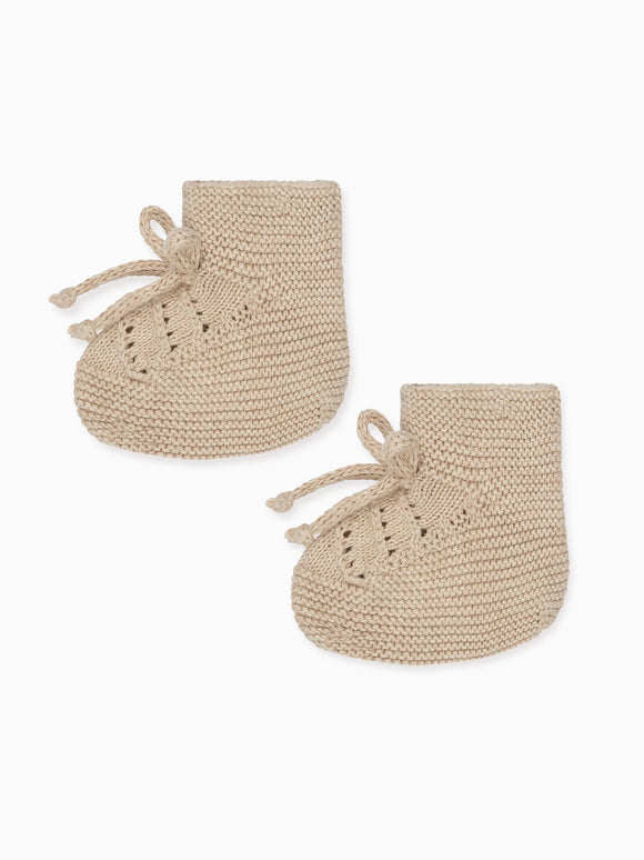Taupe Rimevera Cotton Baby Knitted Booties