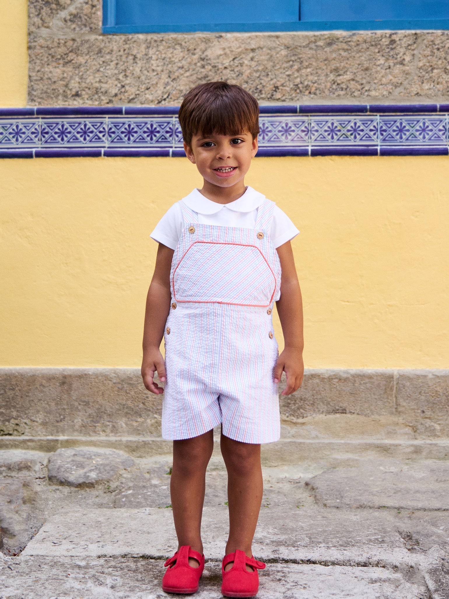 Coral Stripe Ringo Baby Dungarees