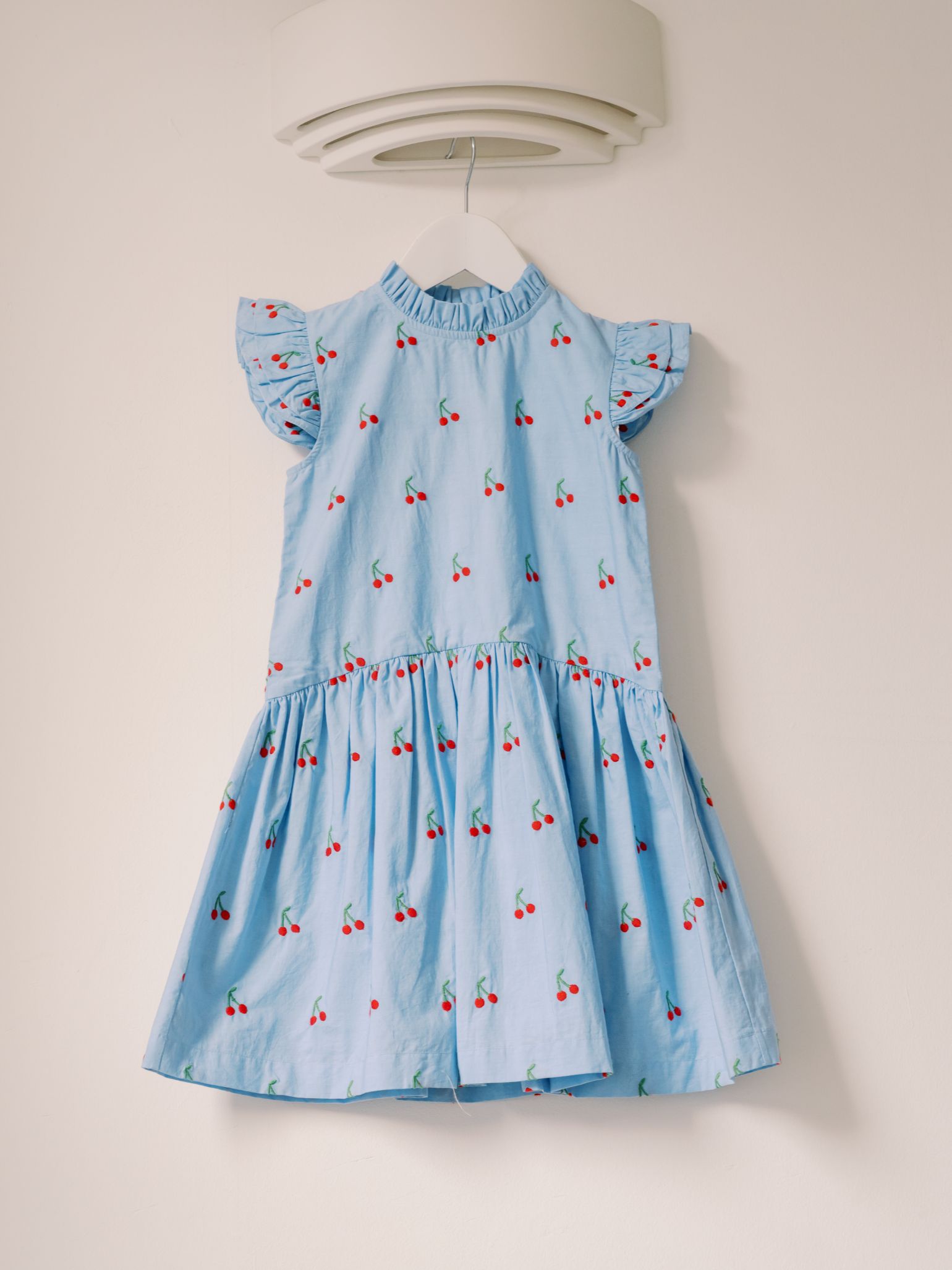 Light Blue Cherry Rita Girl Drop Waist Dress