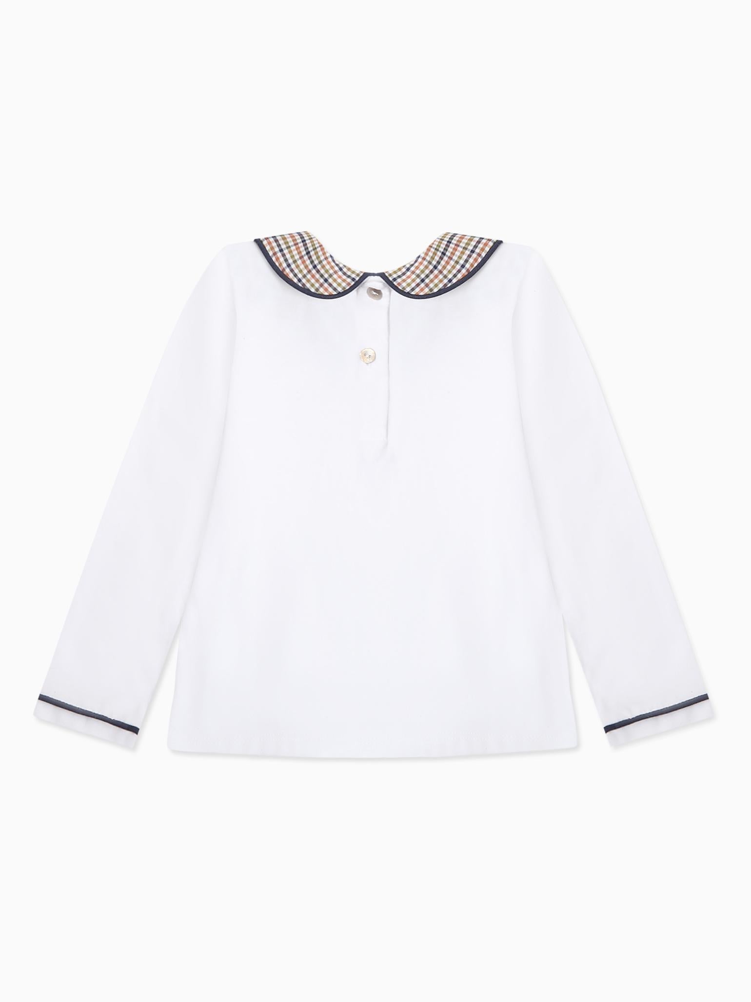 White & Green Check Romo Long Sleeve Baby Top