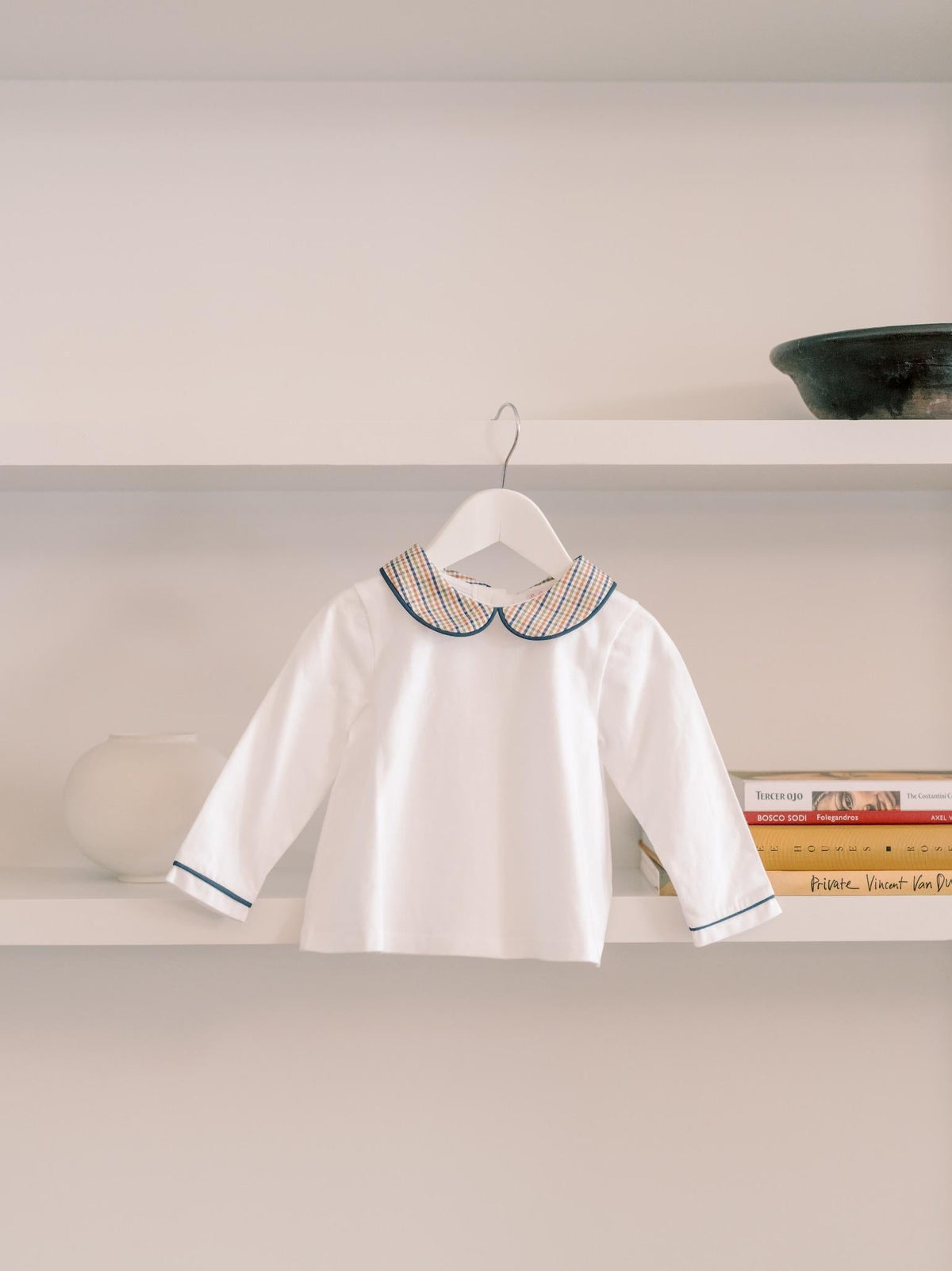 White & Green Check Romo Long Sleeve Baby Top