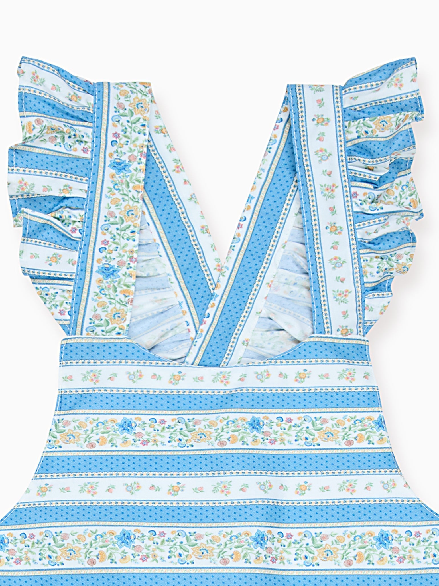 Blue Floral Stripe Rontina Baby Girl Romper Dungarees