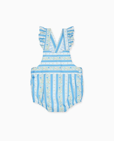 Blue Floral Stripe Rontina Baby Girl Romper Overalls