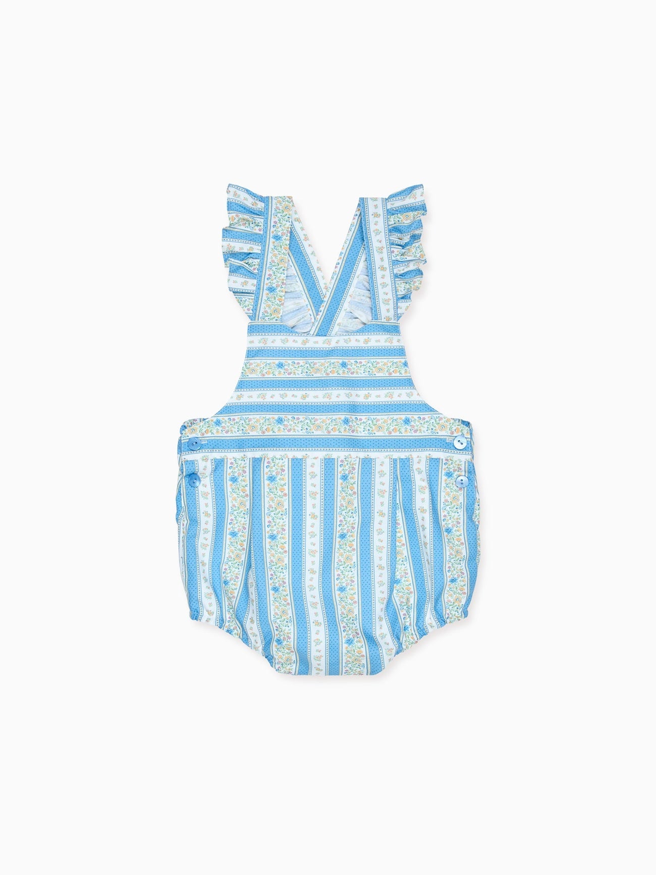 Blue Floral Stripe Rontina Baby Girl Romper Overalls