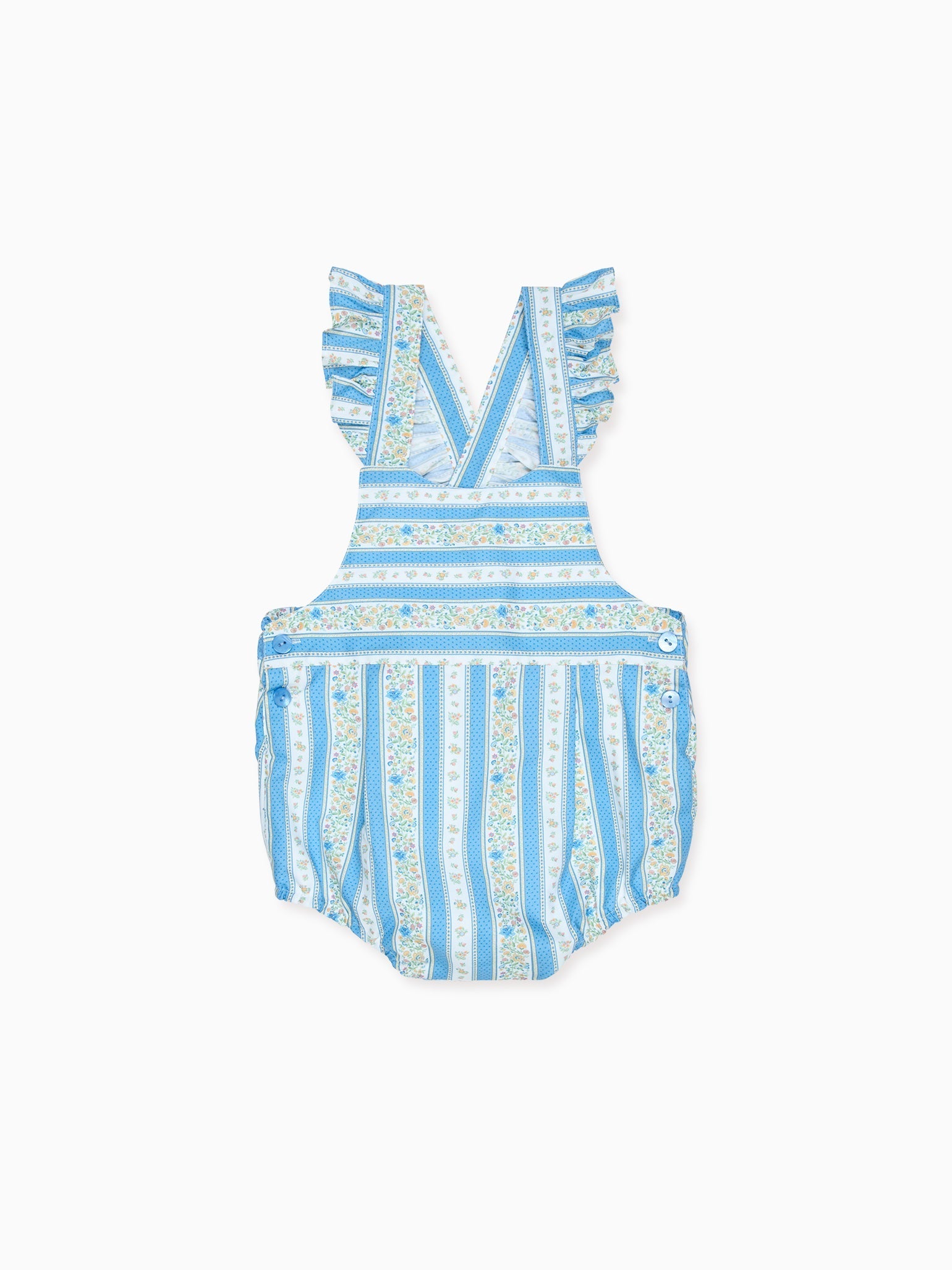 Blue Floral Stripe Rontina Baby Girl Romper Dungarees