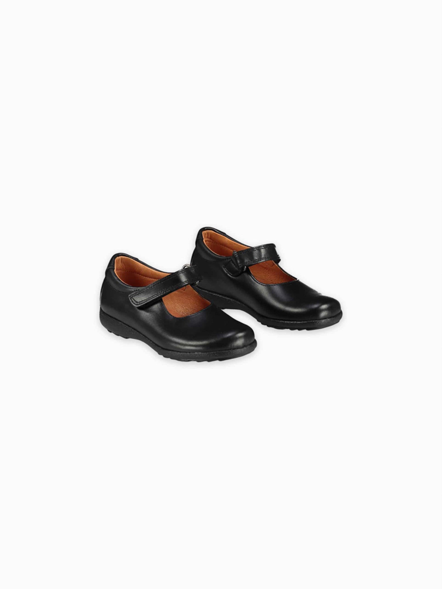 Girls black leather fashion school shoes