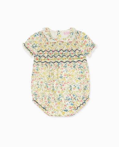 Ivory Floral Sabrina Baby Girl Hand-Smocked Romper