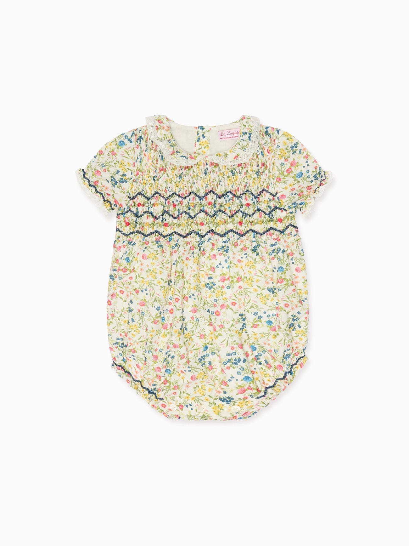 Ivory Floral Sabrina Baby Girl Hand-Smocked Romper