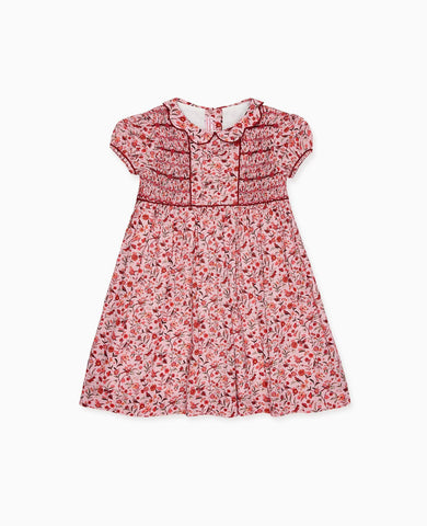 Pink Bird Floral Scarlett Girl Hand-Smocked Dress