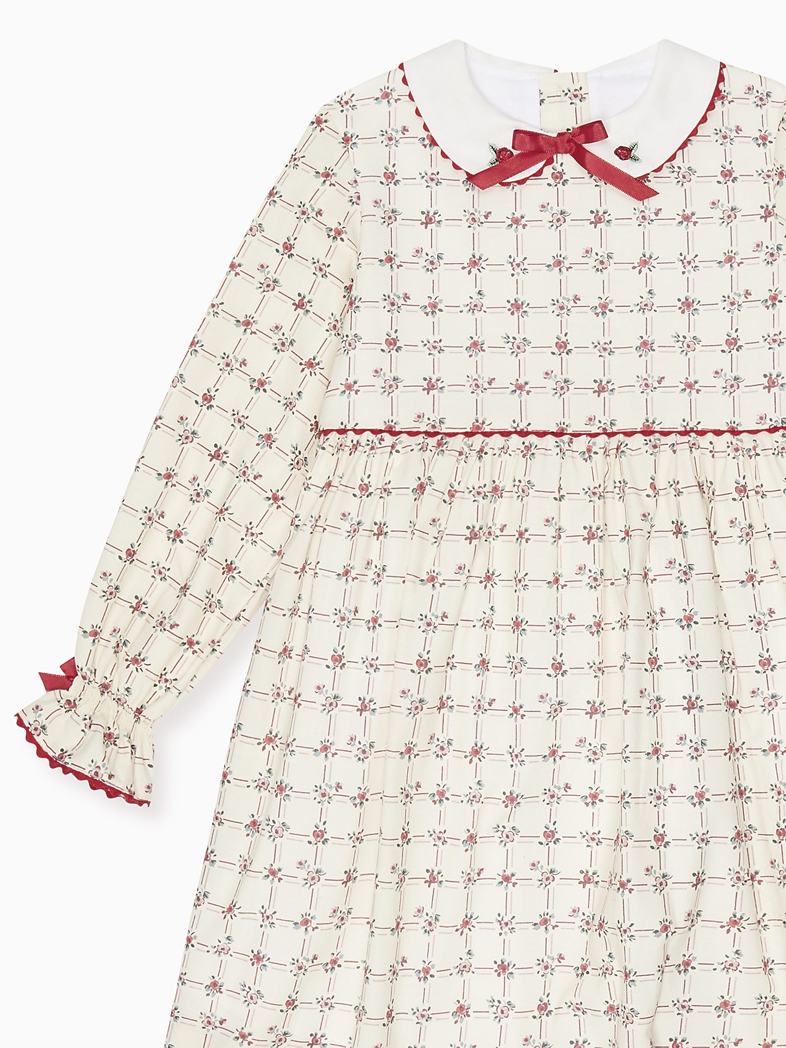 Red Grid Floral Selena Girl Dress