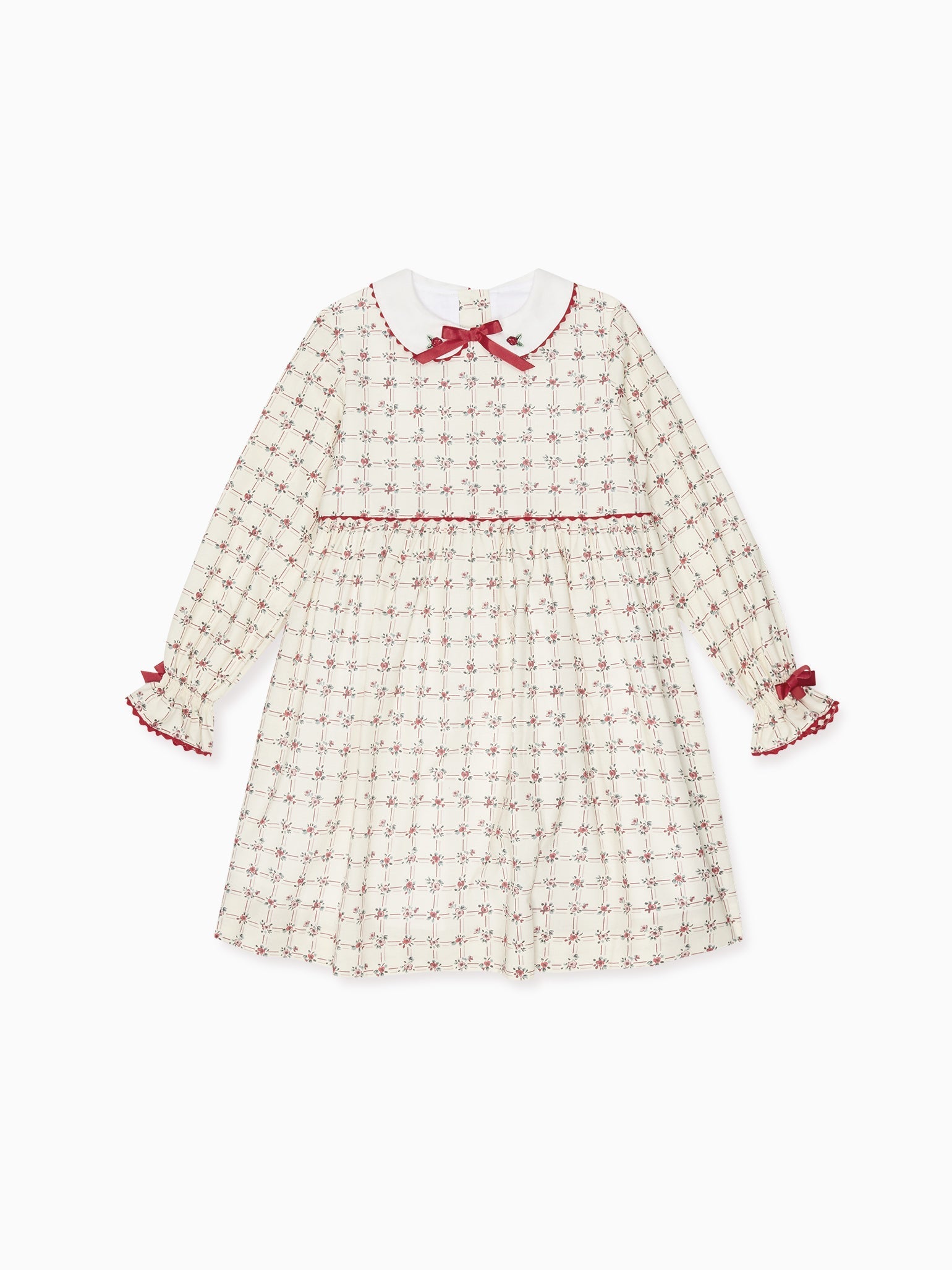 Red Grid Floral Selena Girl Dress