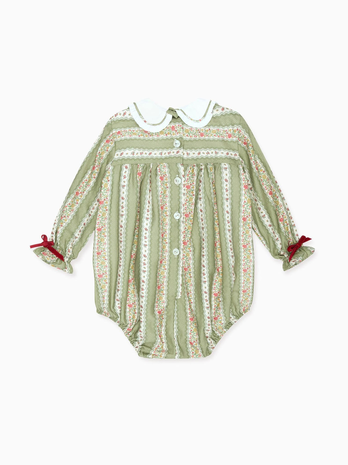 Sage Green Floral Stripe Senna Baby Girl Romper