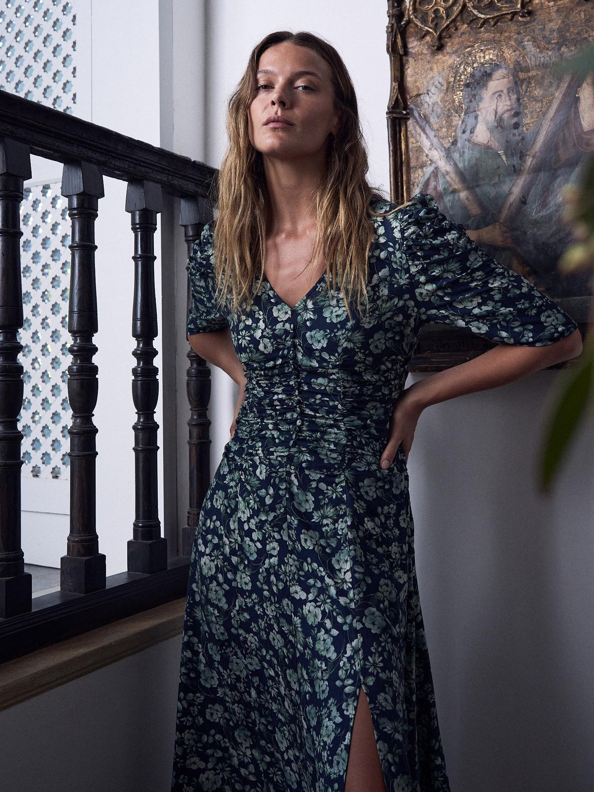 Navy & Green Floral Siena Women Long Dress