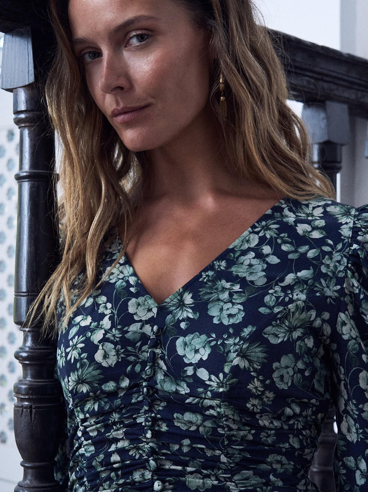 Navy & Green Floral Siena Women Long Dress