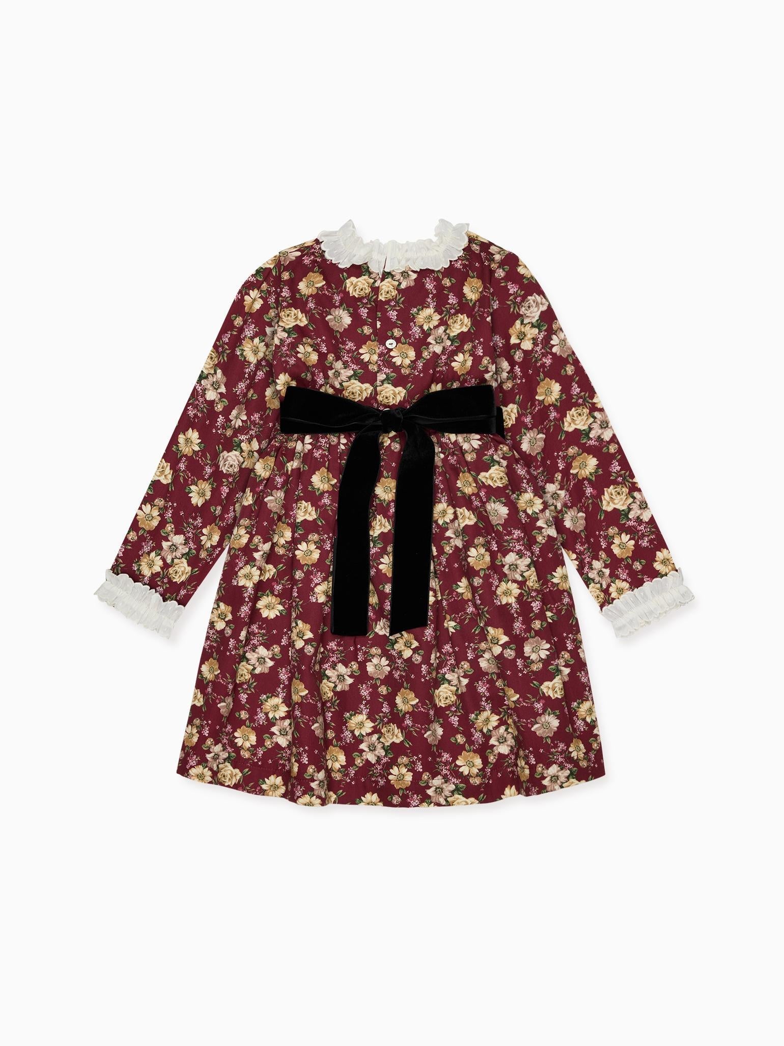 Burgundy Floral Silas Girl Dress