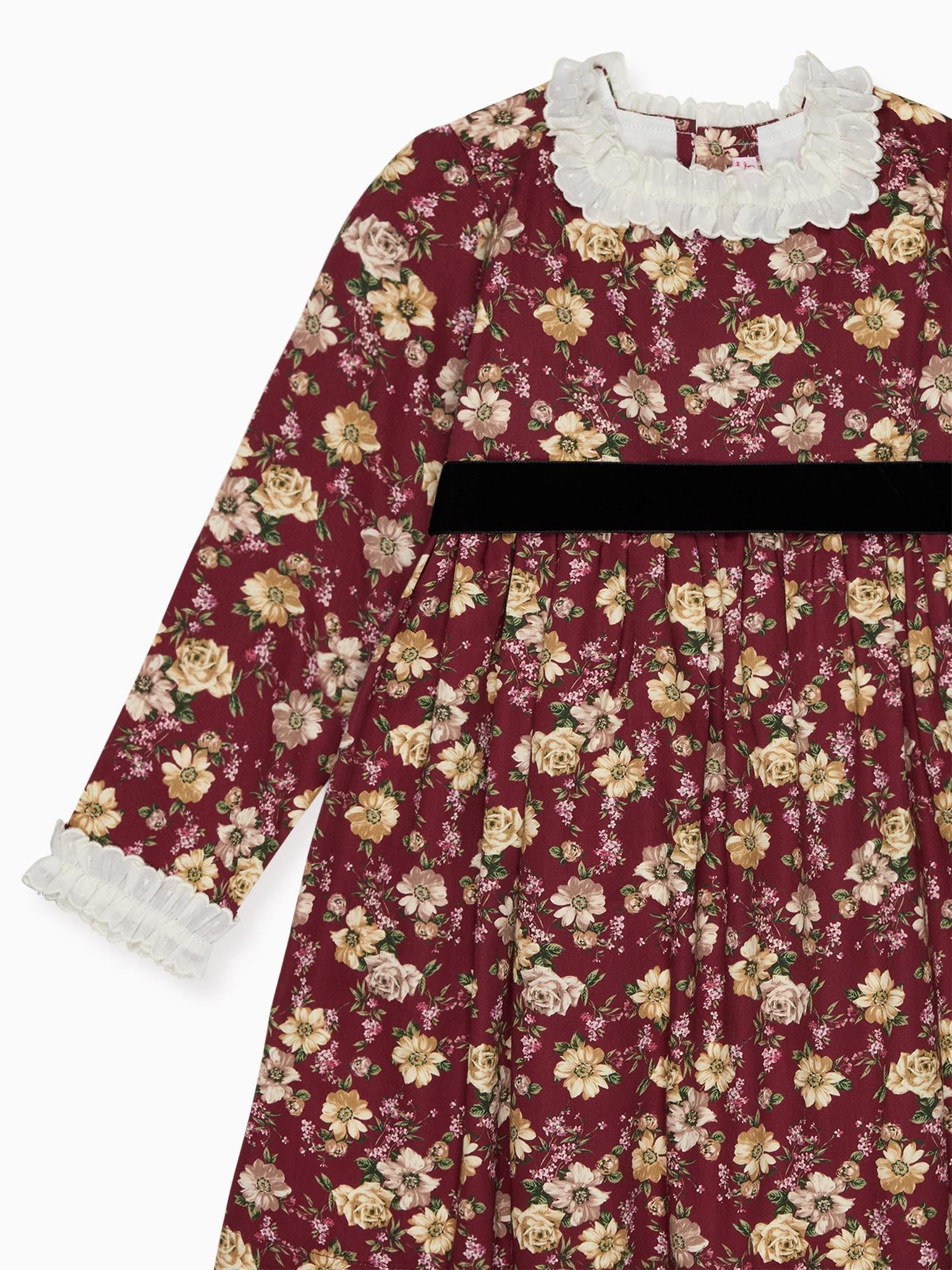 Burgundy Floral Silas Girl Dress