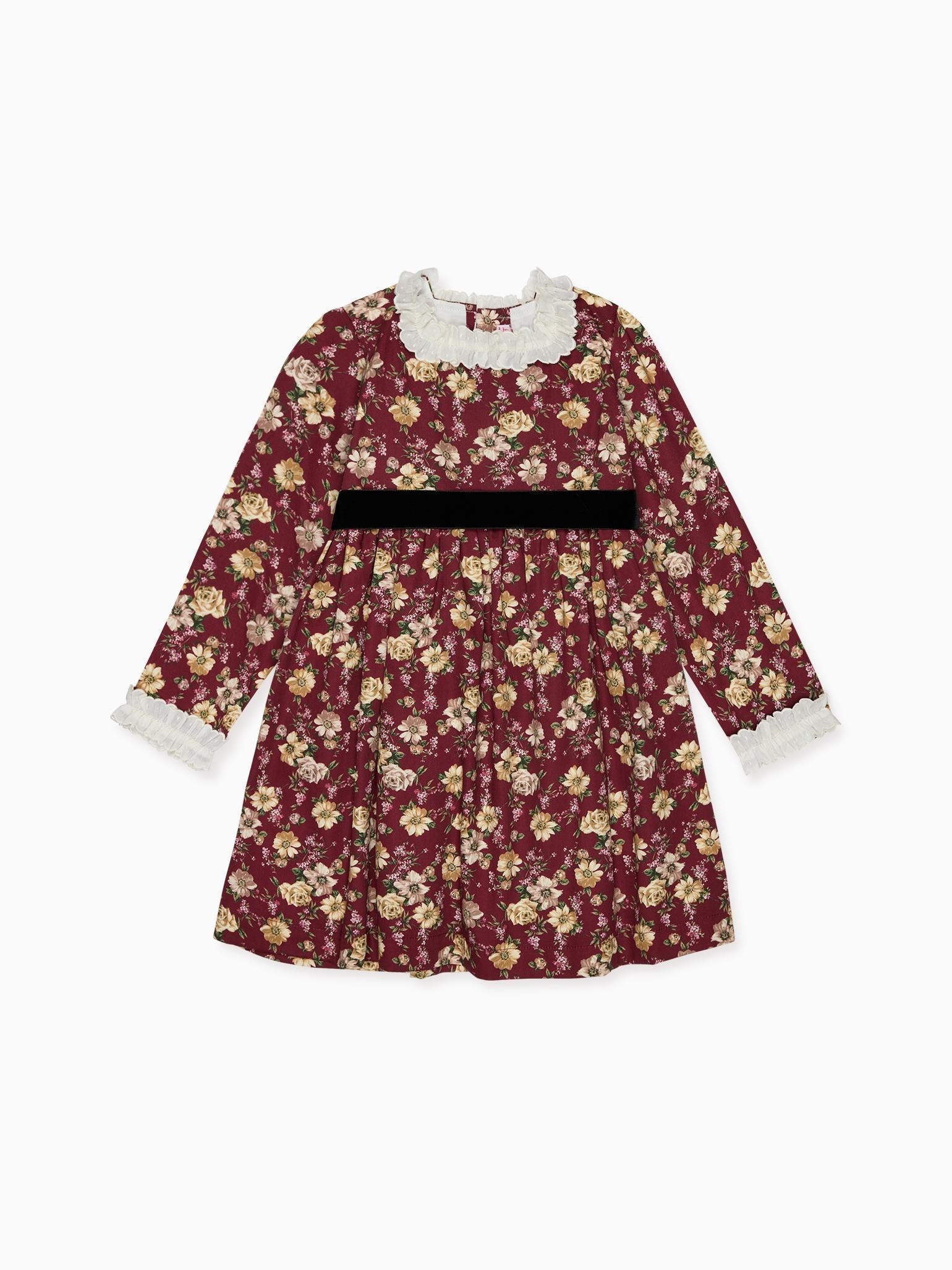 Burgundy Floral Silas Girl Dress