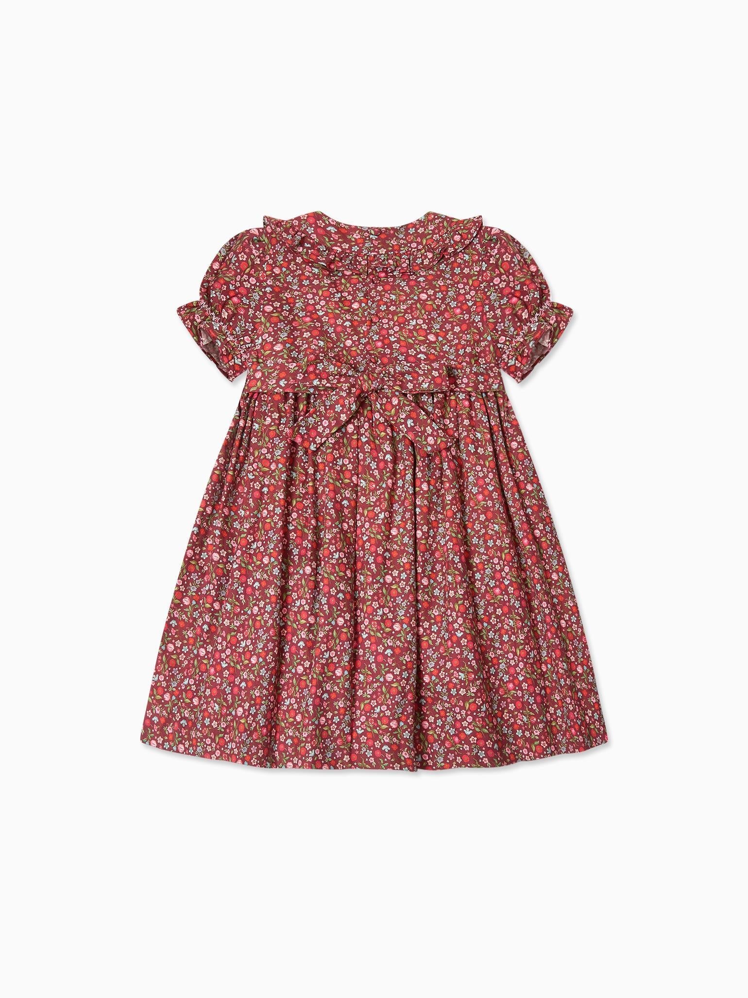 Burgundy Floral Silvana Girl Hand-Smocked Dress