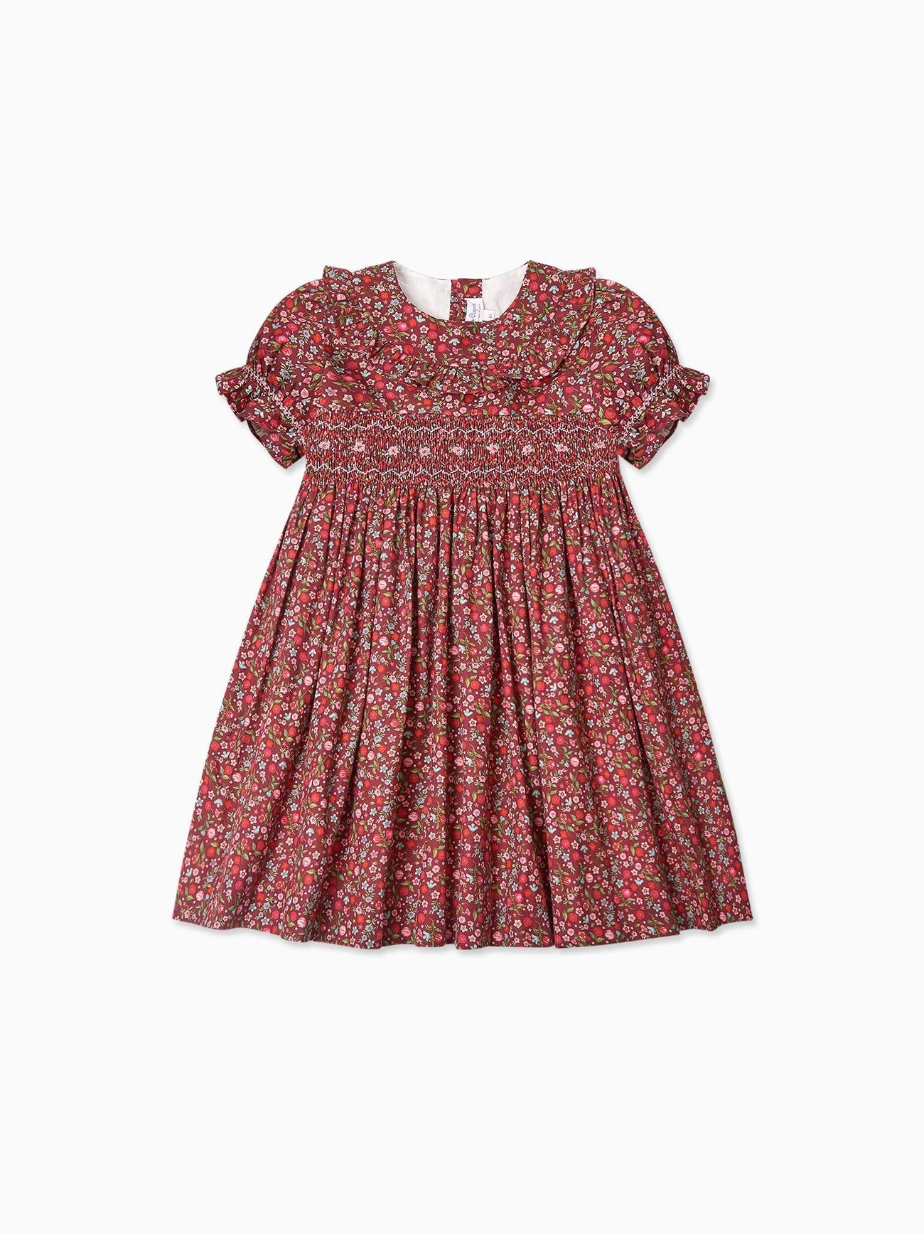 Burgundy Floral Silvana Girl Hand-Smocked Dress