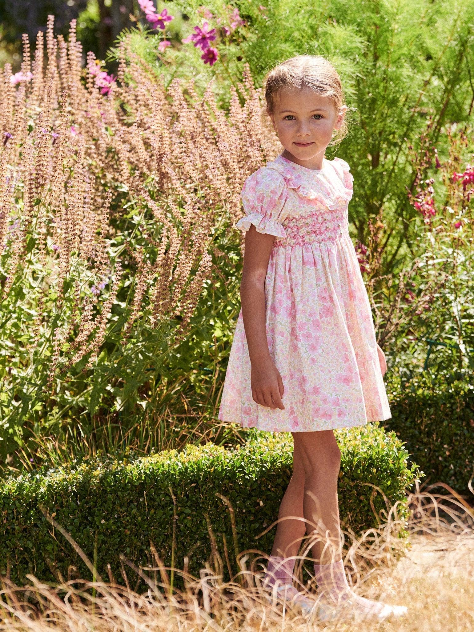 Pink Floral Silvana Girl Hand-Smocked Dress