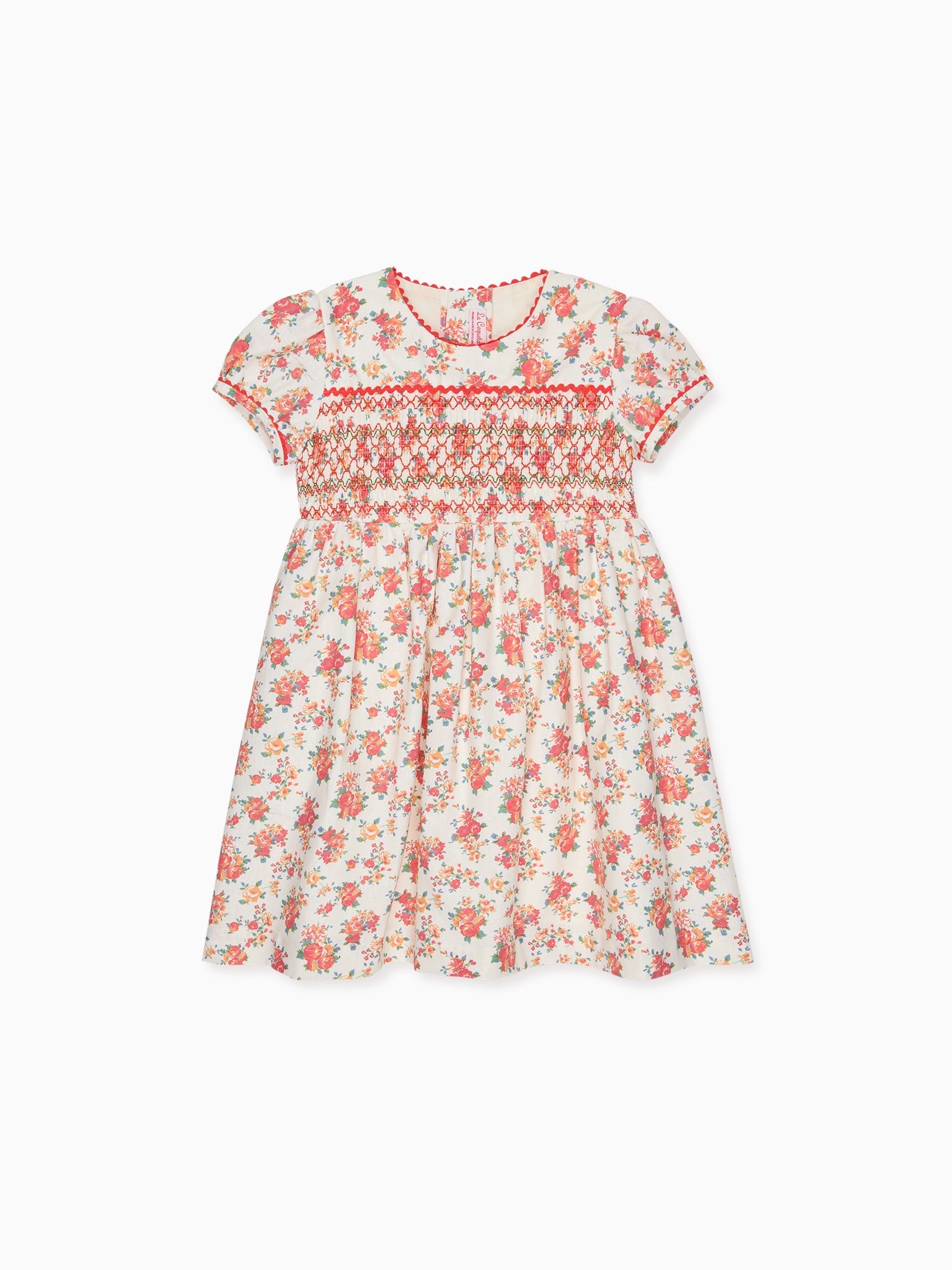 Coral Floral Soraya Girl Hand-Smocked Dress