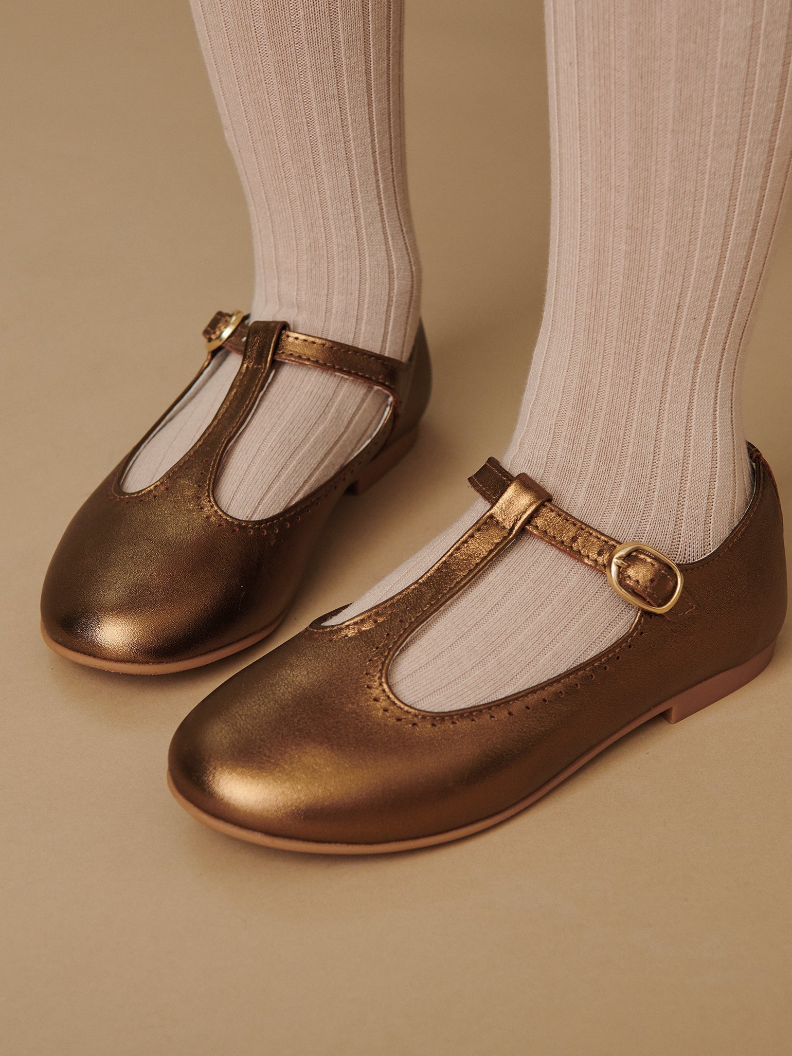 Bronze Leather Girl T-Bar Shoes