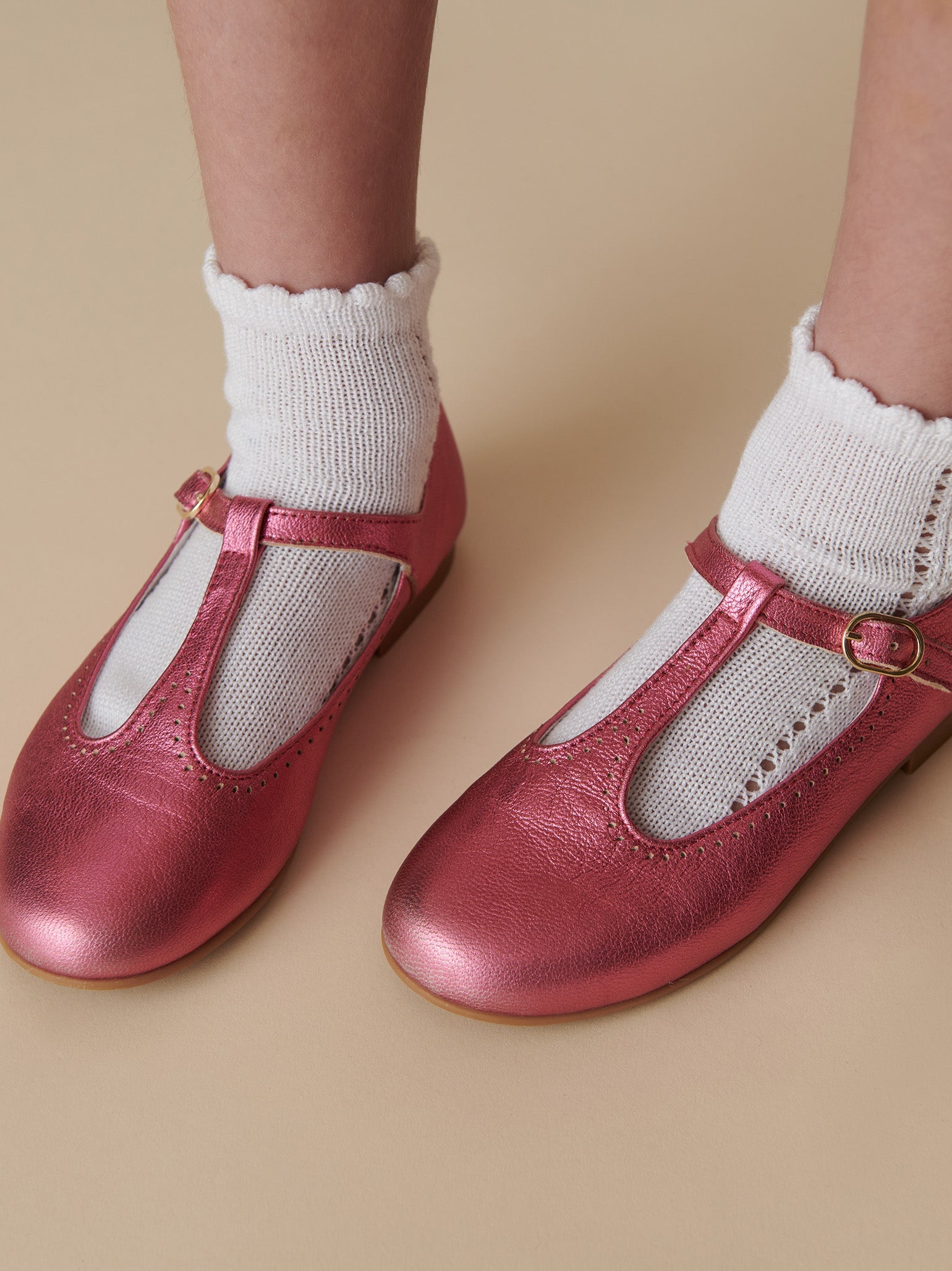 Metallic Fuchsia Leather Girl T-Bar Shoes