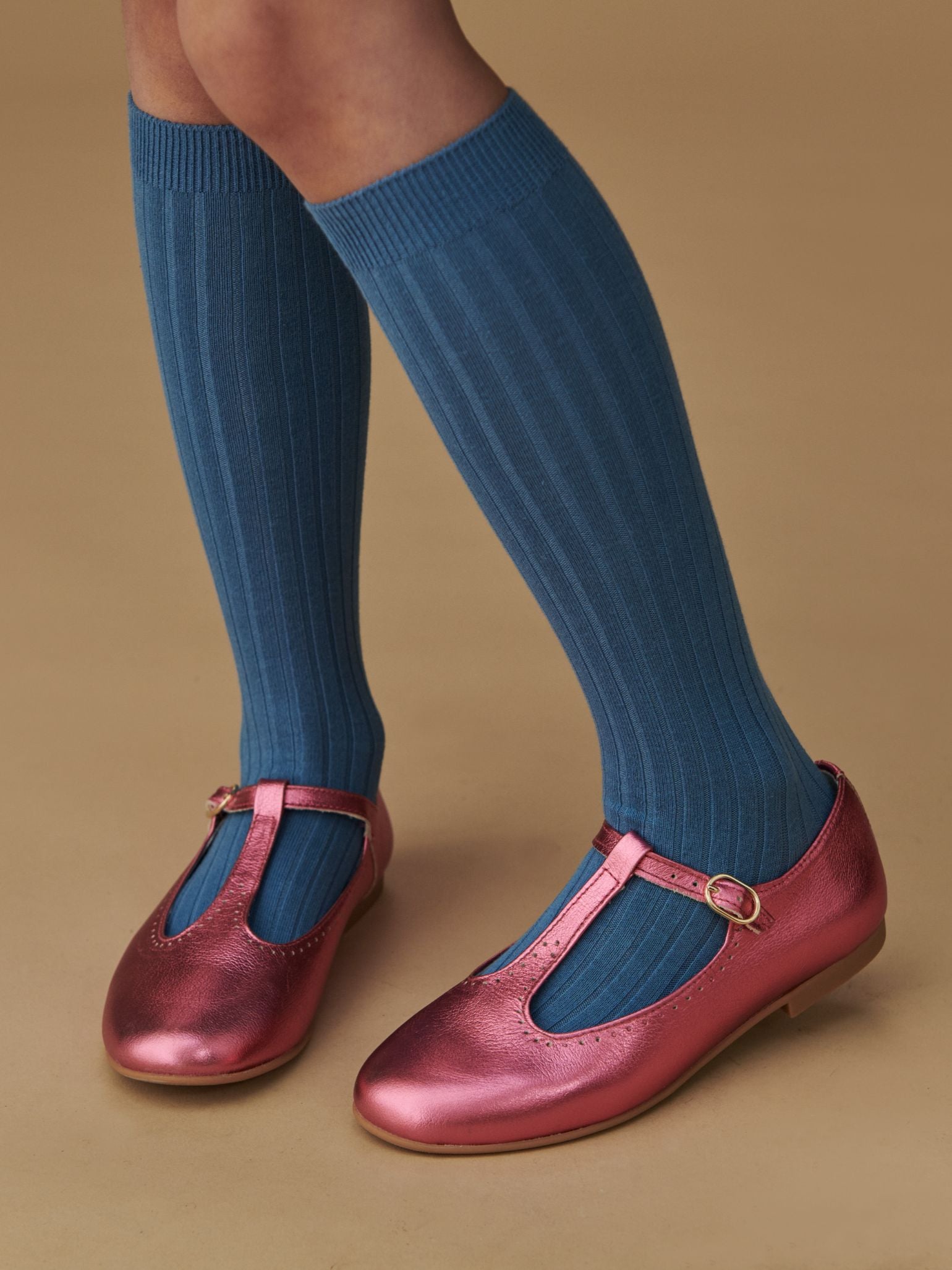 Dusty Blue Ribbed Knee High Kids Socks